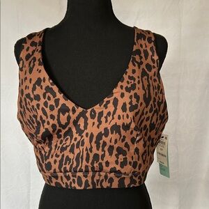 NWT IDEOLOGY brown/black leopard print rapidry mid impact sports bra. Size 2X